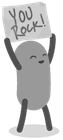 Cartoon character holding up a sign saying You Rock!