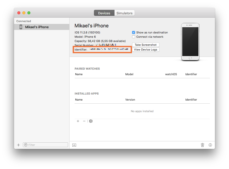 xcode devices
